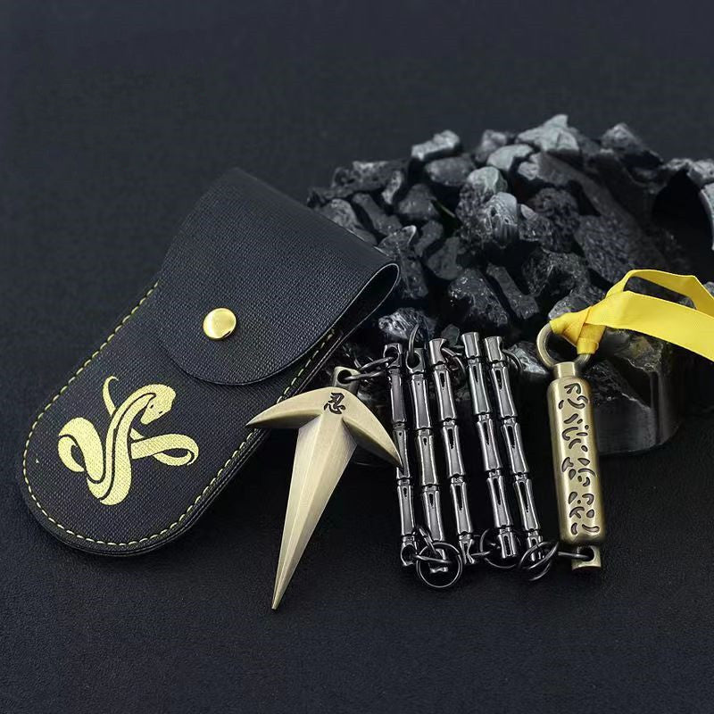 Naruto Yondaime Hokage Minato Kunai Metal Model with 5 Section Whip Chain, Anime Cosplay Prop, Metal Kunai Keychain Decor, Collectible Weapon Model Gift for Naruto Fans
