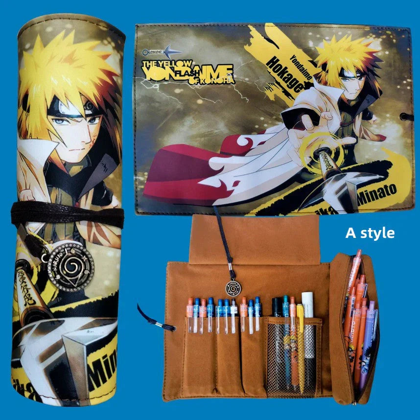 Naruto Anime Roll Up Pencil Case, Scroll Style Pen Bag, Portable Stationery Holder, Large Capacity Pouch, School Office Supplies Gift for Students Anime Fans