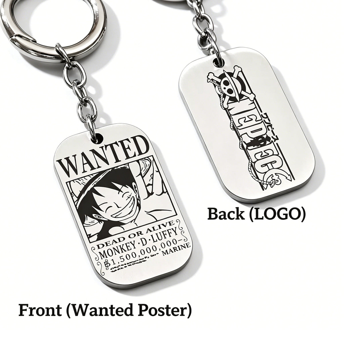 One Piece Wanted Poster Metal Dog Tag Keychain
