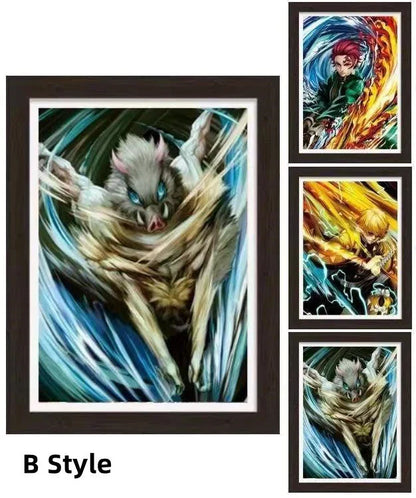Demon Slayer 3D Lenticular Poster with Frame, Kimetsu no Yaiba Anime Stereo Gradient Wall Art, Flip Changing Picture, Anime Framed Decor Painting for Bedroom Gaming Room, Anime Merch Gift for Demon Slayer Fans