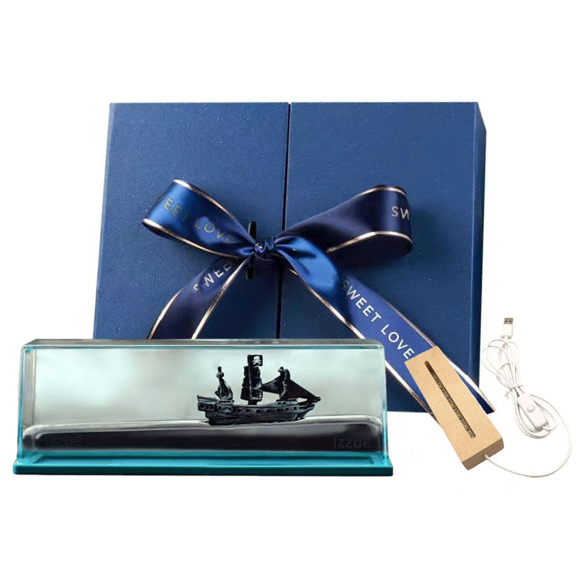 Liquid Wave Ship Resin Desk Ornament, Floating Boat in Fluid Sea Paperweight, Acrylic Dynamic Ocean Wave Ship Display Decor, Unique Nautical Souvenir Gift for Desk Home Decoration