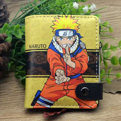 Naruto Anime Bifold Wallet, Multiple Character Printed PU Leather Short Purse, Snap Button Card Holder Cash Pocket Wallet, Naruto Itachi Sasuke Kakashi Naruto Merch Wallet Gift for Anime Fans