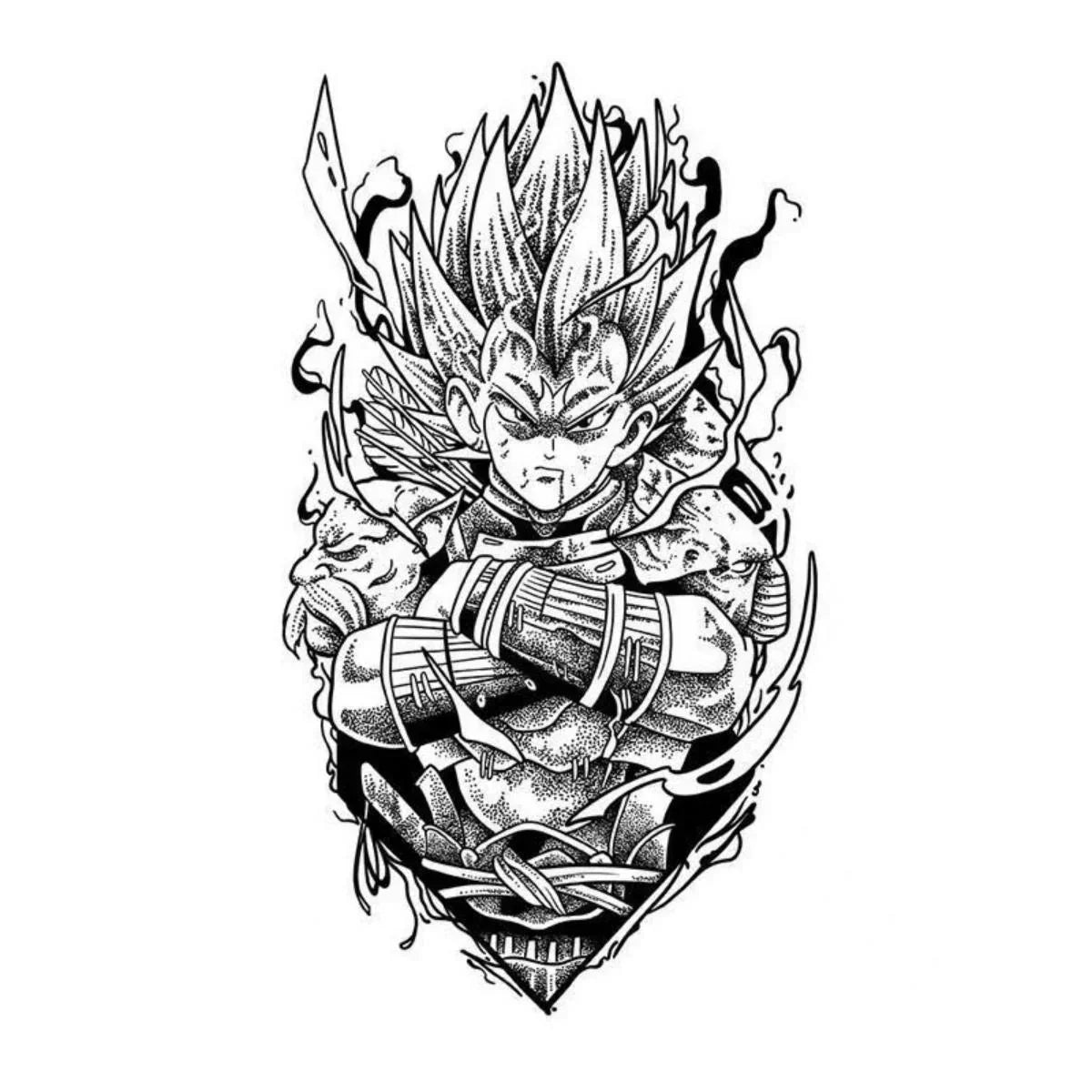Dragon Ball Z Temporary Tattoo Stickers, DBZ Goku Vegeta Black Sketch Anime Fake Tattoos, Waterproof Long Lasting Body Art Tattoo Decals for Arm Shoulder Cosplay Anime Party Fans