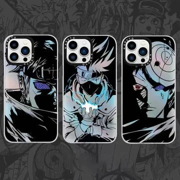 Naruto Anime Laser Holographic Phone Case for iPhone, Kakashi Pain Manga Art Print Shockproof Soft TPU Phone Cover, Iridescent Laser Flash Surface Slim Protective Phone Shell, Naruto Anime Fan Gift for iPhone