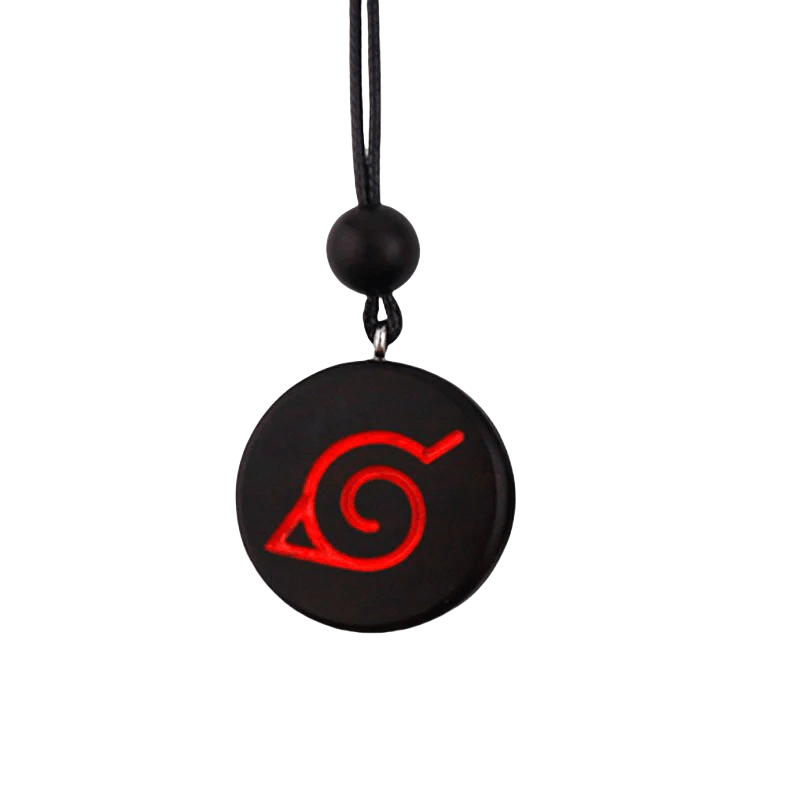 Naruto Anime Symbol Pendant Necklace, Akatsuki Red Cloud Sharingan Konoha Logo Wooden Necklace, Adjustable Rope Chain Cosplay Jewelry, Gift for Naruto Fans