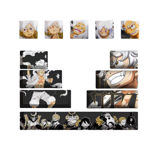 One Piece Luffy Gear 5 Anime Keycaps Set, PBT Dye-Sub Custom Mechanical Keyboard Key Caps, Nika Sun God Luffy Replacement Keycap, One Piece Anime Keyboard Decor Merch Gift for Gamers