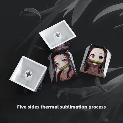 Demon Slayer Anime 1U Custom Keycap, 5-Sided Dye Sublimation PBT Keycap, Cherry MX Profile Artisan Character Keycaps, Replacement Key Cap for MX Switch Mechanical Keyboard, Anime Gaming Decor Fan Gift