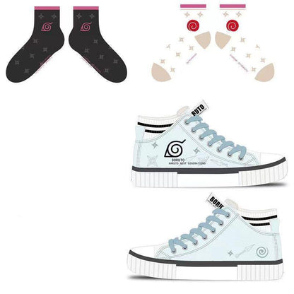Naruto Leaf Village High Top Canvas Shoes, Anime Naruto Hidden Leaf Symbol Printed Sneakers, Light Blue Casual High-top Canvas Footwear, Anime Cosplay Daily Wear Shoes, Collectible Gift for Naruto Fans Men Women