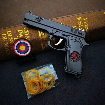 Naruto Anime Mini Rubber Band Gun Keychain, Metal Foldable Model Key Ring, Anime Collectible Ornament, Comes with Rubber Bands & Paper Target, Pocket Size Desk Display Decor Gift for Naruto Fans