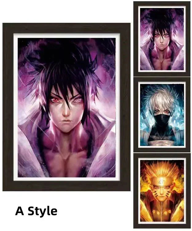 Naruto 3D Lenticular Poster with Frame, Anime Flip Changing Picture Art, Kakashi Sasuke Gaara Naruto Wall Decor, Bedroom Hanging Painting, Naruto Fan Merch Gift