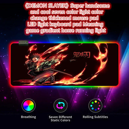 Demon Slayer RGB Gaming Mouse Pad, Large Extended Anime Desk Mat, LED Glowing Non-Slip Rubber Keyboard Pad, Multiple Nezuko Tanjiro Designs, Waterproof Desk Pad for PC Gamers