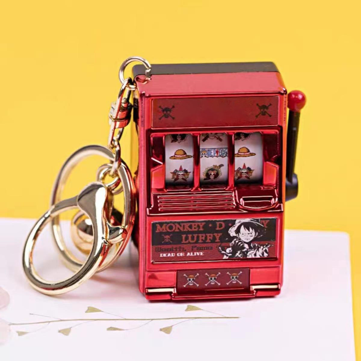 One Piece Mini Slot Machine Keychain, Portable Working Fruit Slot Game Key Ring, Novelty Stress Relief Fidget Toy, Colorful Bag Pendant Charm, Anime Fan Birthday Christmas Gift