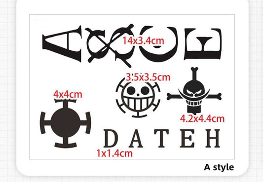 One Piece Temporary Tattoo Stickers, Anime Luffy Ace Cosplay Fake Tattoos, Waterproof Transfer Tattoo, Pirate Skull Symbol Body Art Stickers for Halloween Cosplay Party Fans