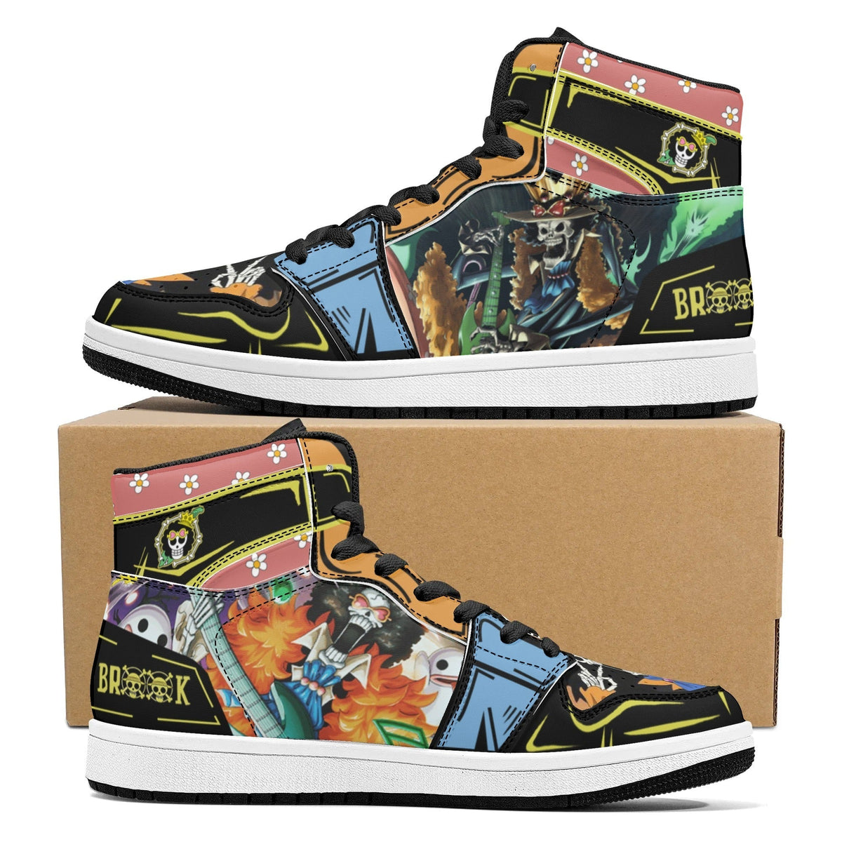 One Piece Brook Anime High Top Sneakers, Custom Printed Brook Skull Character Fashion Casual Shoes, One Piece Anime Streetwear Footwear, Anime Sneaker Gift for One Piece Fans