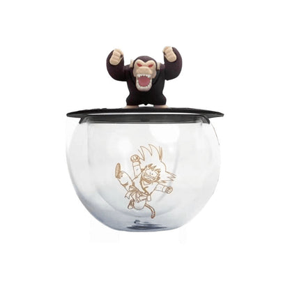 Dragon Ball Z Anime Glass Cup with Figure Lid, DBZ Dragon Star Pattern Double Wall Glass Mug, Cute Mini Character Figurine Cover Tea Coffee Cup, Dragon Ball Collectible Drinkware Gift for Anime Fans