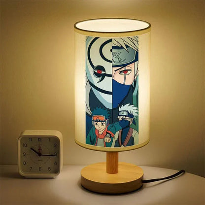 Naruto Anime Table Lamp, Cylindrical Fabric Lampshade Night Light with Solid Wood Base, Anime Character Print Desk Lamp, Bedroom Bedside Decor Lamp, Collectible Gift for Naruto Anime Fans