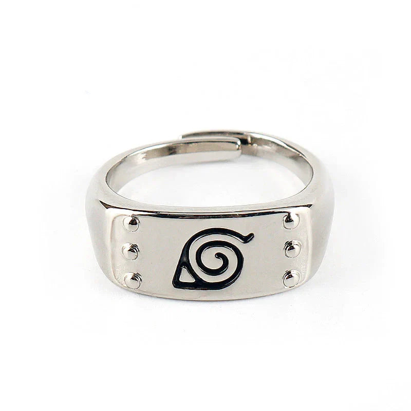 Naruto Konoha Village Symbol Adjustable Ring, Anime Leaf Village Logo Metal Open Ring, Cosplay Finger Jewelry, Fashion Anime Statement Ring, Collectible Gift for Naruto Fans