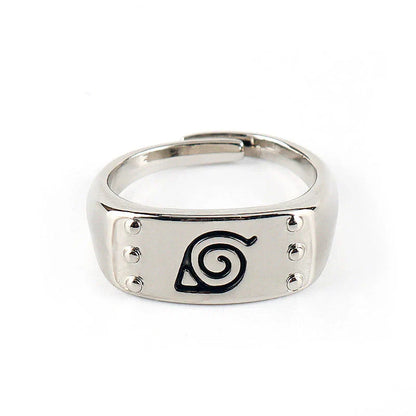 Naruto Konoha Village Symbol Adjustable Ring, Anime Leaf Village Logo Metal Open Ring, Cosplay Finger Jewelry, Fashion Anime Statement Ring, Collectible Gift for Naruto Fans