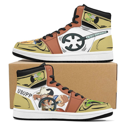 One Piece Usopp Anime High Top Sneakers, Custom Printed Usopp Character Fashion Casual Shoes, One Piece Anime Streetwear Footwear, Anime Sneaker Gift for One Piece Fans