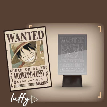 One Piece Wanted Poster Acrylic Light Stand, Anime Bounty Poster LED Night Light Desk Lamp, One Piece Character Table Decor Lamp, Anime Fan Collectible Gift