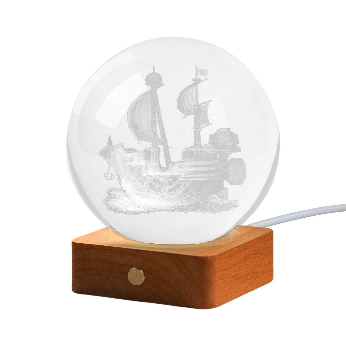 One Piece Thousand Sunny & Going Merry 3D Laser Engraved Crystal Ball Night Light, Anime Pirate Ship Crystal Sphere Lamp, USB Powered Wooden LED Base, Desk Decor Collectible Gift for One Piece Fans