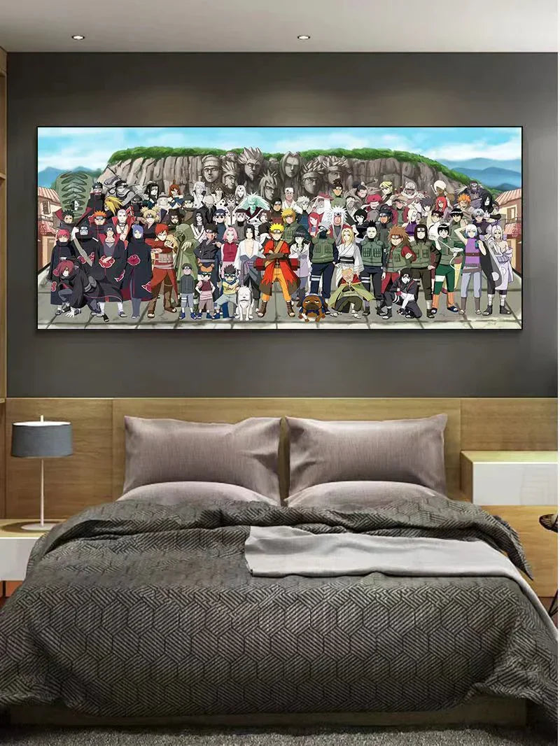 Naruto All Characters Panoramic 3D Layered Paper Cut Art Frame, Konoha Whole Cast Paper Carving Shadow Box, Handmade Stratified Anime Group Portrait Painting, Large Wall Hanging Decor, Collectible Art Gift for Naruto Fans