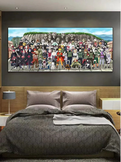 Naruto All Characters Panoramic 3D Layered Paper Cut Art Frame, Konoha Whole Cast Paper Carving Shadow Box, Handmade Stratified Anime Group Portrait Painting, Large Wall Hanging Decor, Collectible Art Gift for Naruto Fans