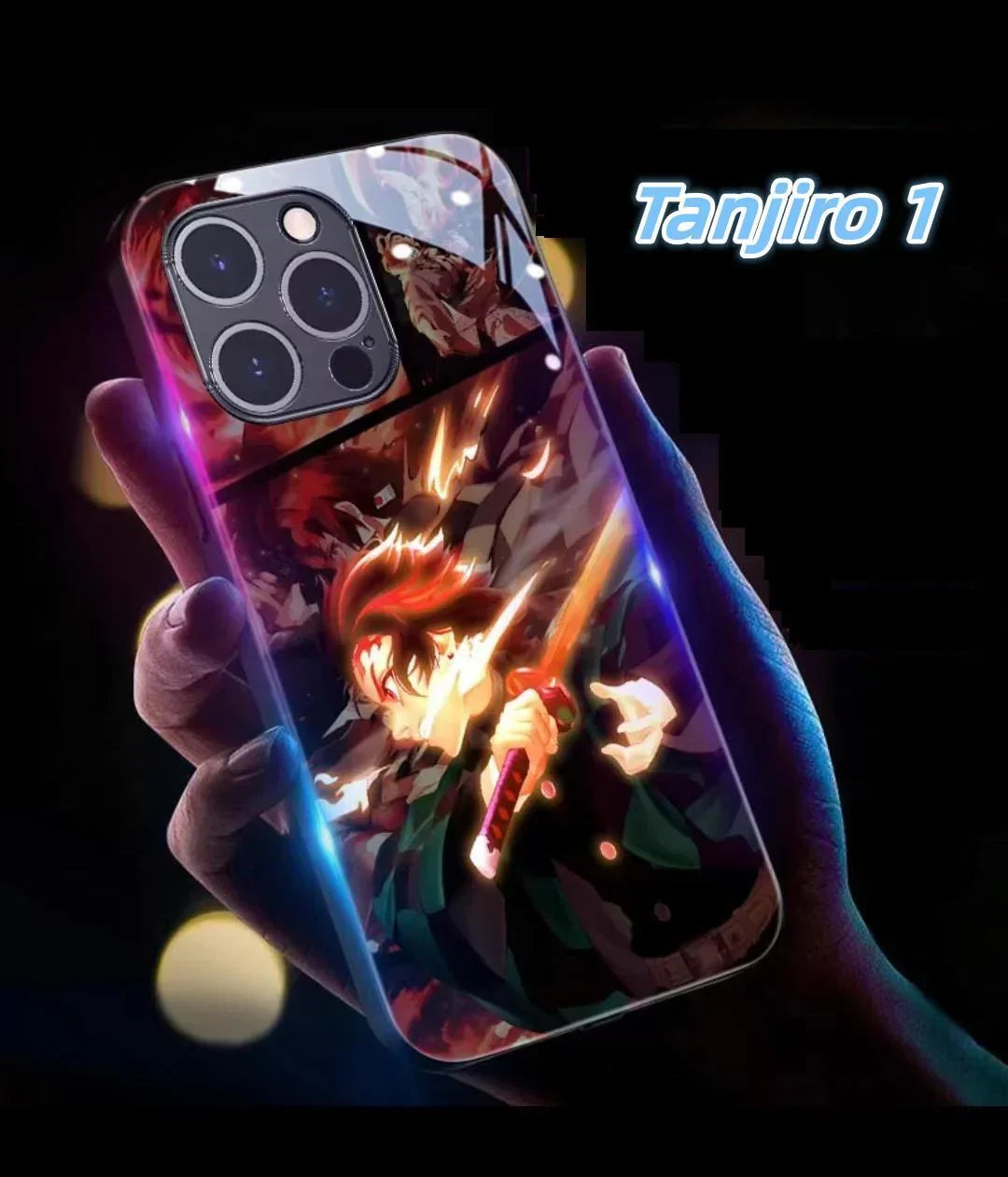 `Demon Slayer Anime Light Up Phone Case, Smart Sound Activated Flash Glowing Glass Back Cover, Shockproof Protective Phone Case for iPhone, Anime Tanjiro Zenitsu Case Gift`