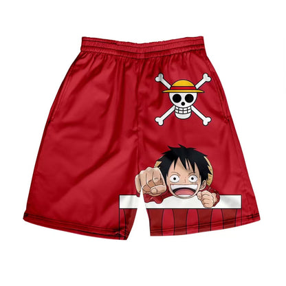 One Piece Anime Shorts, Luffy Zoro Sanji Chopper Printed Casual Beach Shorts, Elastic Waist Loose Short Pants, One Piece Merch Summer Swim Trunks for Men Anime Fans