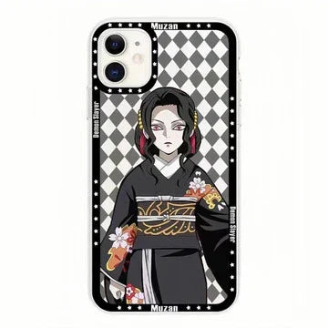 Demon Slayer Anime Phone Case, Akaza Muzan Pattern Clear Soft TPU Case with Character Pendant, Shockproof Slim Protective Phone Cover, Cute Anime Phone Shell for iPhone, Anime Merch Gift for Demon Slayer Fans