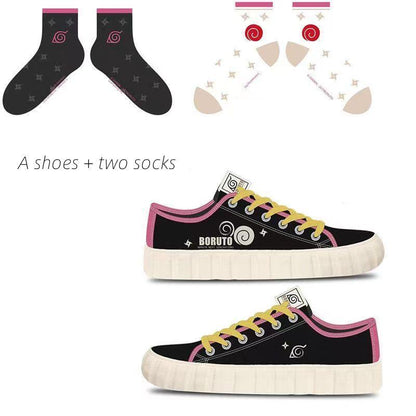 Boruto Naruto Next Generations Anime Low Top Canvas Sneakers, Konoha Symbol Printed Lace-up Casual Shoes, Breathable Memory Foam Footwear, Anime Cosplay Daily Walking Shoes, Fan Gift for Men Women Teens
