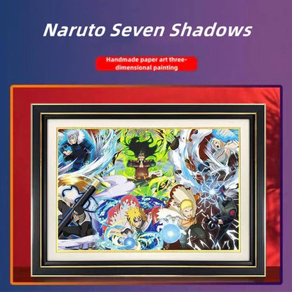 Naruto Seven Hokages 3D Paper Cut Shadow Box Framed Art, Handmade Layered Papercraft Wall Decor, Anime Picture Frame, Fan Collectible Room Decor Gift