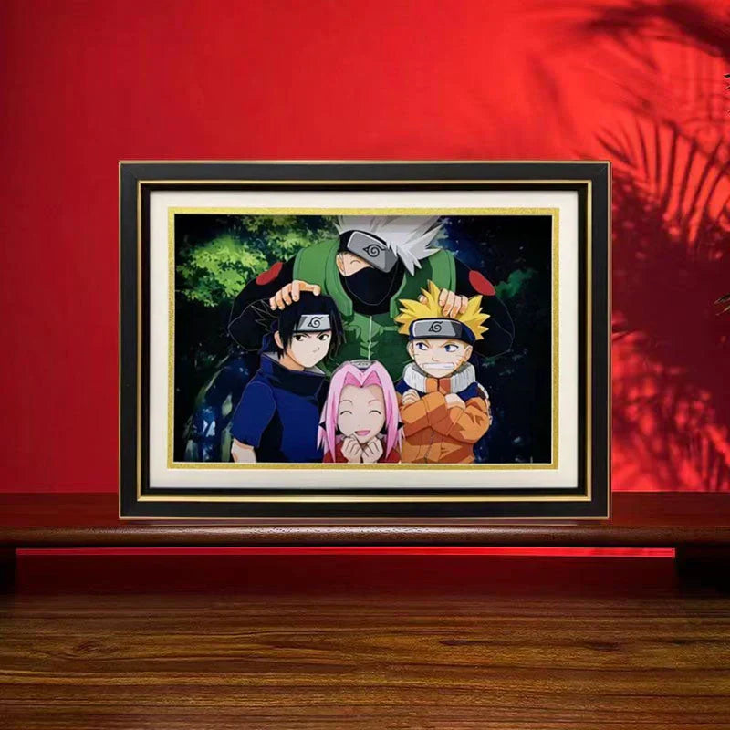 Naruto Team 7 Kakashi 3D Paper Cut Shadow Box Framed Art, Handmade Layered Papercraft Wall Decor, Anime Picture Frame, Fan Collectible Room Decor Gift