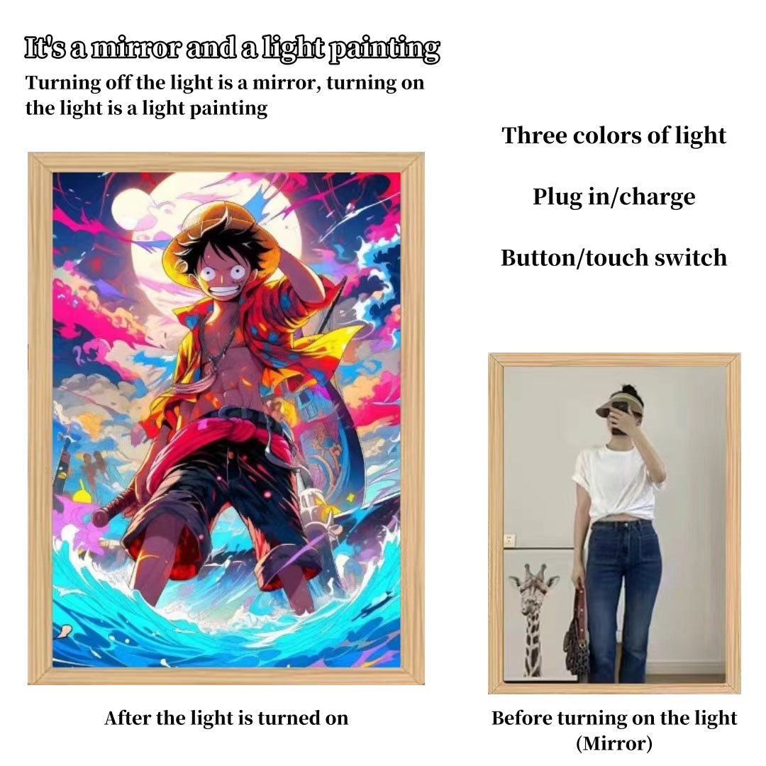 One Piece Anime LED Light Up Painting, Luffy Zoro Sanji Nami Framed Light Canvas Wall Art, Anime Poster Lamp, Wooden Frame Illuminated Wall Decor, One Piece Fan Room Decoration Gift