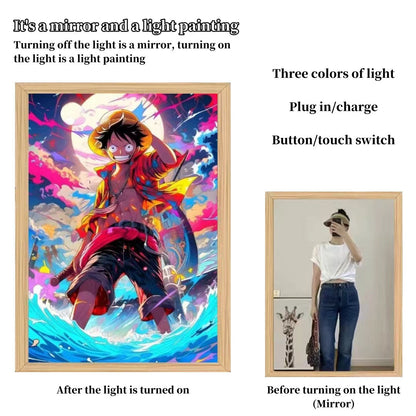 One Piece Anime LED Light Up Painting, Luffy Zoro Sanji Nami Framed Light Canvas Wall Art, Anime Poster Lamp, Wooden Frame Illuminated Wall Decor, One Piece Fan Room Decoration Gift
