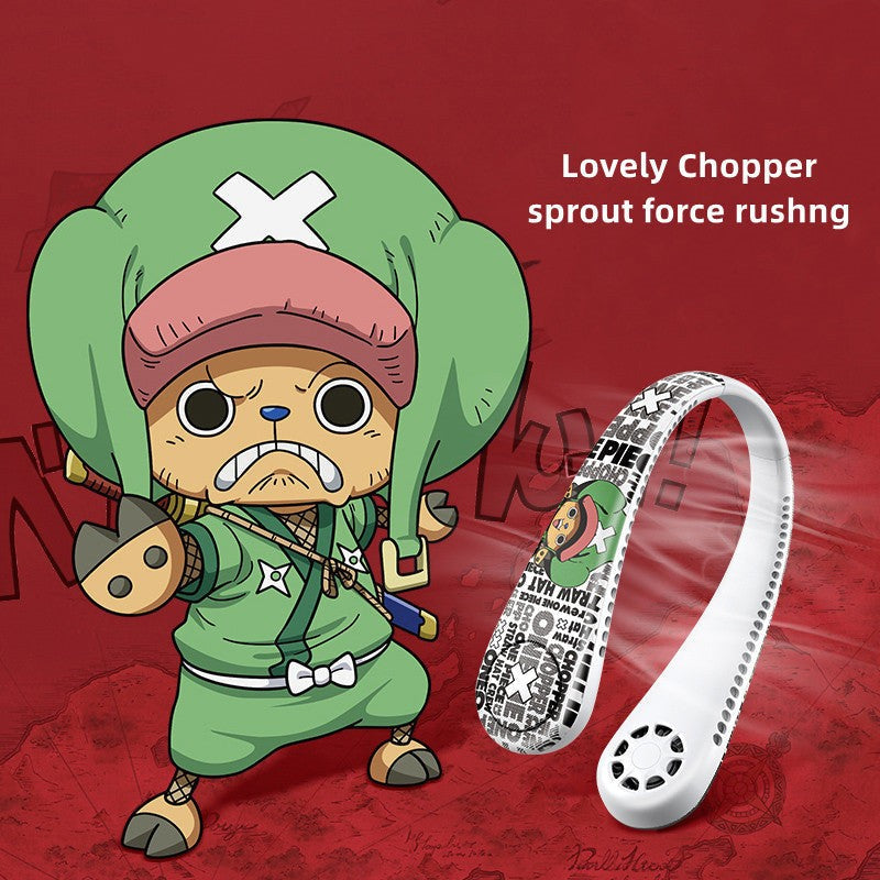 One Piece Anime Neck Fan, Luffy Chopper Printed Portable Hands-Free Wearable Neck Fan, USB Rechargeable Personal Cooling Fan, 360° Airflow Silent Mini Fan for Sports Travel Outdoor, Anime Fan Gift