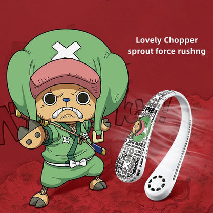 One Piece Anime Neck Fan, Luffy Chopper Printed Portable Hands-Free Wearable Neck Fan, USB Rechargeable Personal Cooling Fan, 360° Airflow Silent Mini Fan for Sports Travel Outdoor, Anime Fan Gift