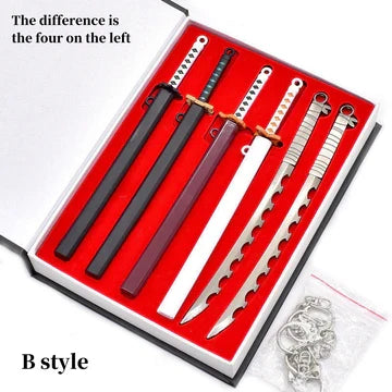 Demon Slayer Mini Katana Sword Model Set, Anime Nichirin Blade Replica Keychain Collection, Metal Sword Prop with Display Gift Box, Kimetsu No Yaiba Mini Weapon Ornament, Collectible Gift for Demon Slayer Fans