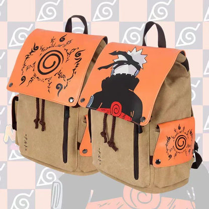 Naruto Anime Backpack, Uzumaki Naruto Seal Canvas Rucksack, Vintage Flap Drawstring School Backpack, Cosplay Laptop Daypack, Anime Shoulder Bag Gift for Naruto Fans