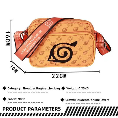 Naruto Anime Crossbody Bag, Konoha Leaf Symbol Printed Casual Messenger Shoulder Bag, Adjustable Strap Multi Zipper Pocket Small Sling Bag, Anime Fan Daily Carry Bag Gift