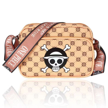 One Piece Straw Hat Skull Crossbody Bag, Anime Monogram Print Shoulder Messenger Bag, Wide Adjustable Strap Casual Sling Purse, Daily Storage Handbag, Collectible Gift for One Piece Fans