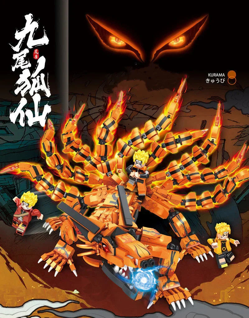 Naruto Nine Tails Kurama Building Blocks Set, Large 9-Tailed Fox Model with Naruto Minifigures, Collectible Anime Bricks Toy, Creative Desktop Decoration Gift for Naruto Fans