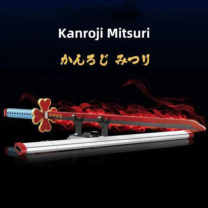 Demon Slayer Nichirin Sword Building Block Set, Kanroji Mitsuri Anime Katana Model with Display Stand, Cosplay Samurai Sword Bricks Kit, Collectible Building Toy for Demon Slayer Fans