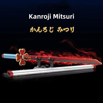 Demon Slayer Nichirin Sword Building Block Set, Kanroji Mitsuri Anime Katana Model with Display Stand, Cosplay Samurai Sword Bricks Kit, Collectible Building Toy for Demon Slayer Fans