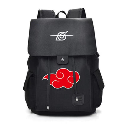 Naruto Akatsuki Red Cloud Backpack, Anime Naruto Canvas Laptop Backpack, Large Capacity Drawstring Rucksack, Akatsuki Logo School Travel Bag, Naruto Anime Merch Gift for Teens Anime Fans