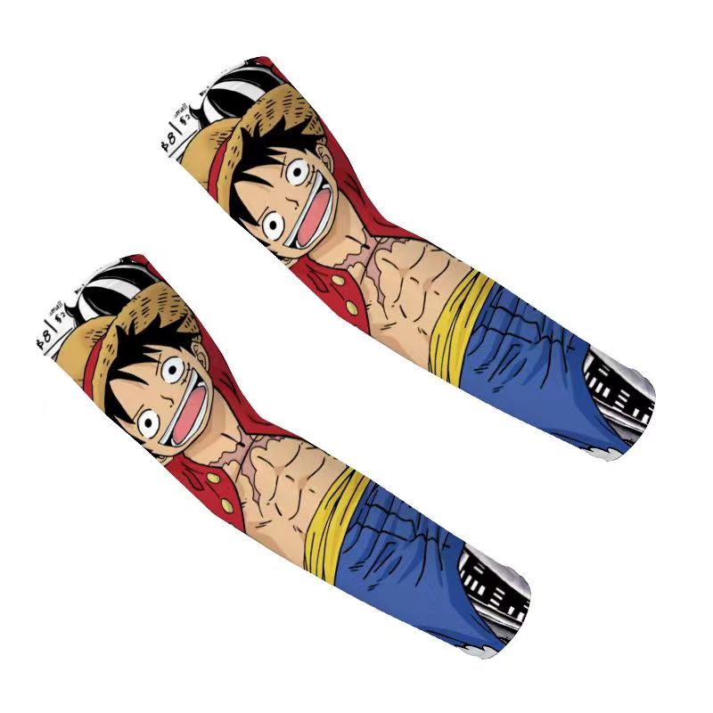 One Piece Anime Arm Sleeves, Luffy Character Printed Cooling Sun Protection Arm Cover, Elastic Breathable Non-Slip Sports Arm Sleeves for Cycling Driving Running Outdoor Activities One Piece Fans