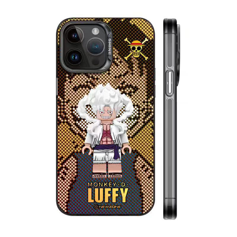 One Piece Anime Luffy Zoro Phone Case for iPhone, Building Block Figure Style Print Shockproof Protective Case, Nika Luffy Roronoa Zoro Character Phone Cover, One Piece Anime Merch Gift for Fans