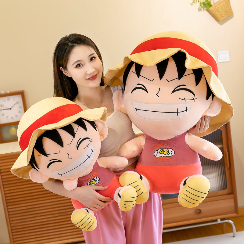 One Piece Luffy Plush Doll, Cute Monkey D Luffy Sitting Stuffed Plush Toy, Soft Anime Character Figure Pillow, Collectible Decor Gift for One Piece Fans Kids Adults