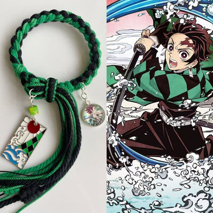Demon Slayer Anime Braided Rope Bracelet, Kimetsu No Yaiba Character Themed Handmade Wristband, Tanjiro Nezuko Zenitsu Rengoku Cosplay Tassel Bracelets, Anime Jewelry Gift for Demon Slayer Fans