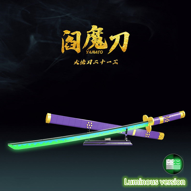 One Piece Roronoa Zoro Enma Sword Building Block Model, Luminous Blade Katana Toy with Display Stand & Gift Box, Anime Cosplay Prop Samurai Sword Bricks Kit, Collectible Decoration Gift for One Piece Fans